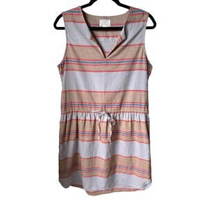 Caslon Women's Linen Gray/Tan with Blue and Red Stripes Sleeveless Dress Size PS
